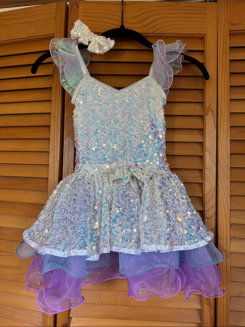 Girls Iridescent Sequin Lavender Layered Tulle Dance Costume